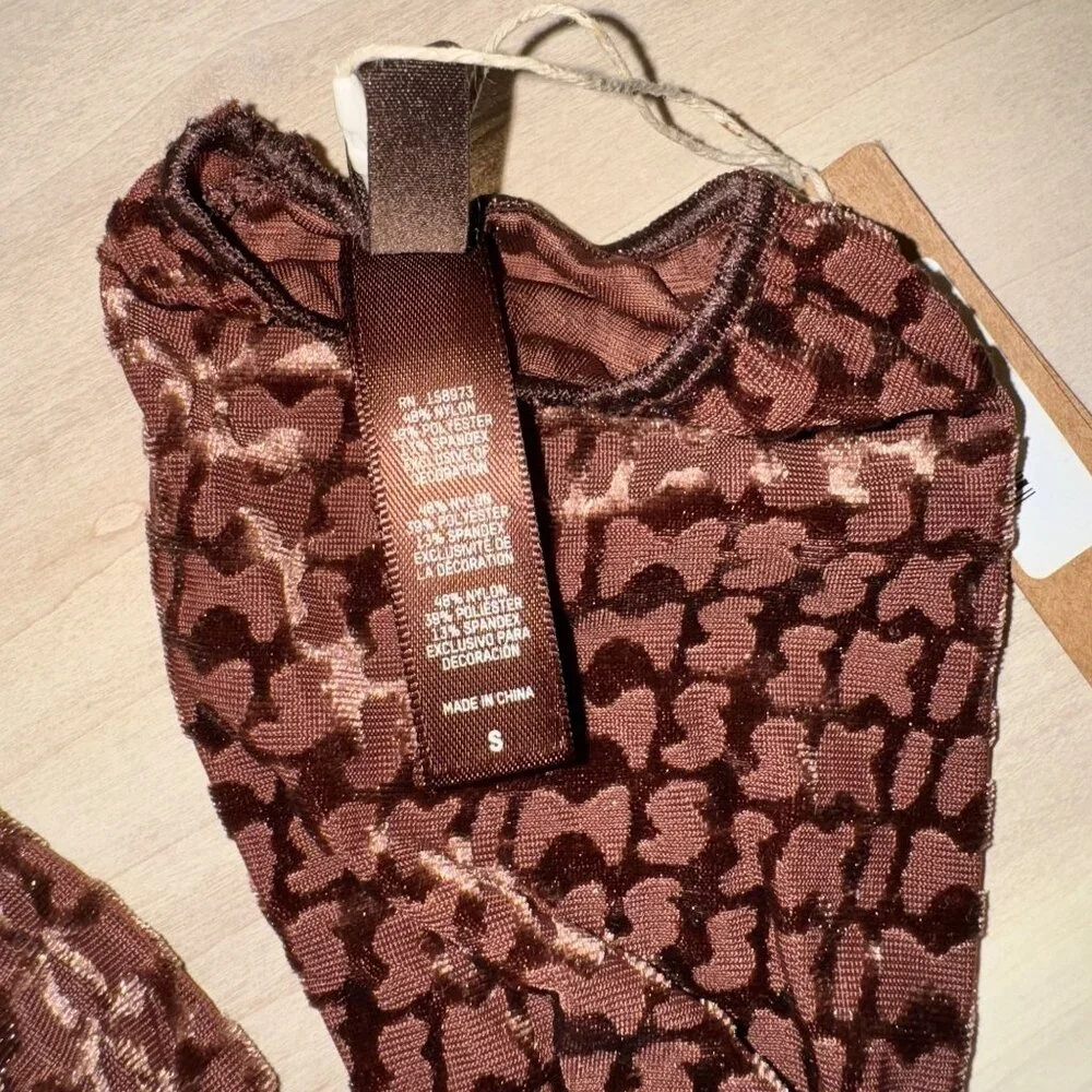 NWT SKIMS Chestnut Brown Velvet Monogram Long Gloves Women's Small S